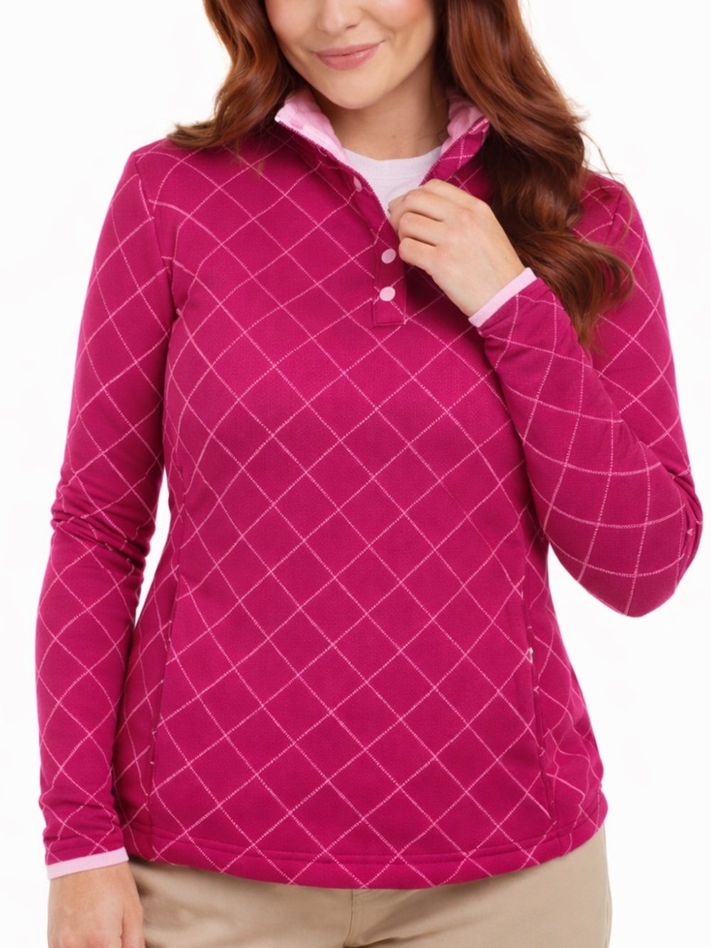 FootJoy Magenta Diamond-Print Quarter-Snap Pullover